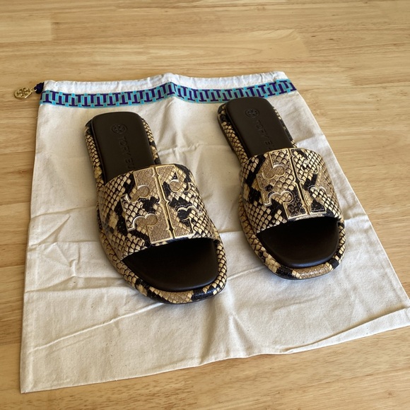 Tory Burch Double T Sport Slide snake embossed sandals size 6 1/2 NWOT - Picture 16 of 16